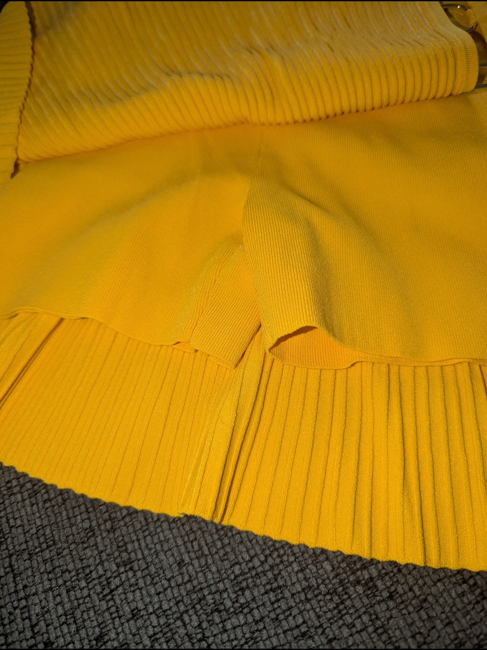 Sandro Mustard Ribbed Mini Skirt with Side Buckle Detail - Picture 5 of 7